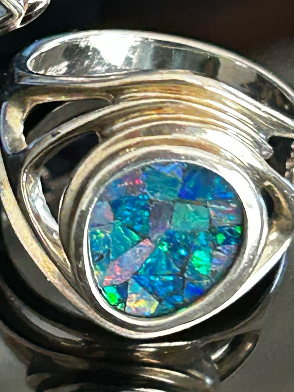 Vtg Whitney Kelly Sterling Silver 925 Blue Mosaic Opal Ring Size 8 Earrings set - Picture 6 of 12